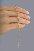 14K Soft Pink Stone-Set Paperclip Gold Bracelet