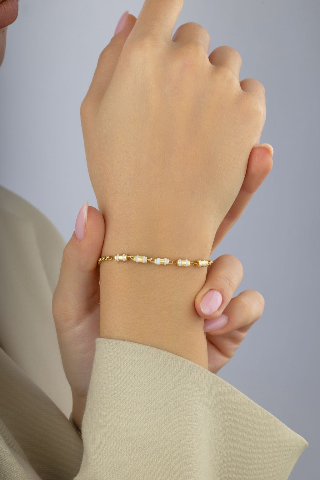 14K White Striped Gold Bracelet