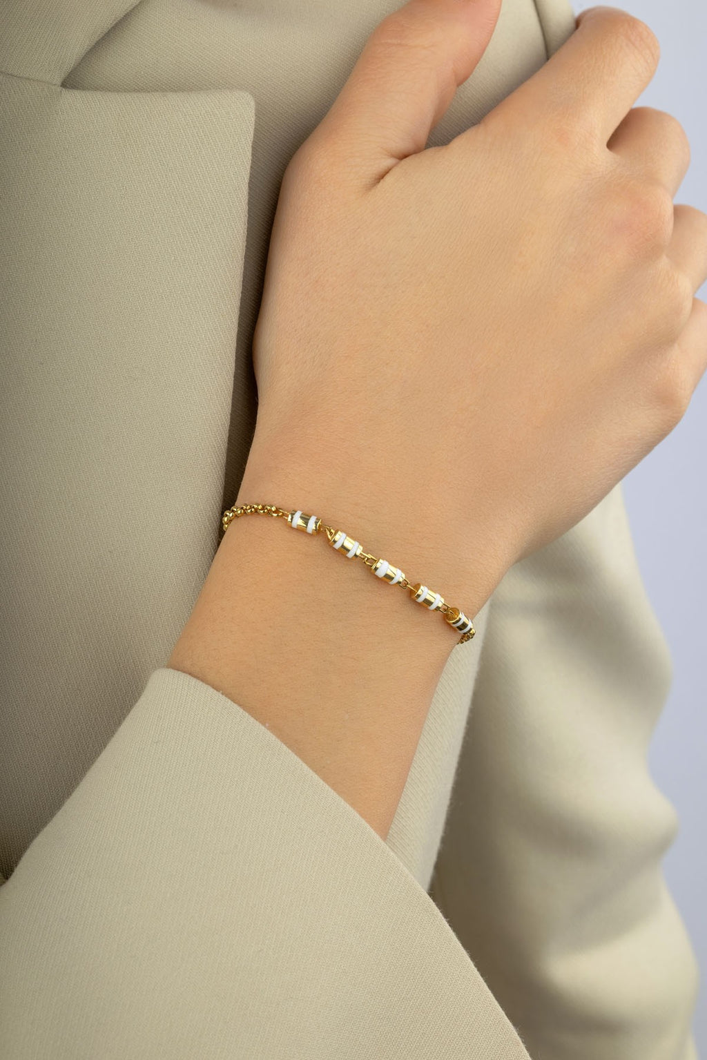 14K White Striped Gold Bracelet