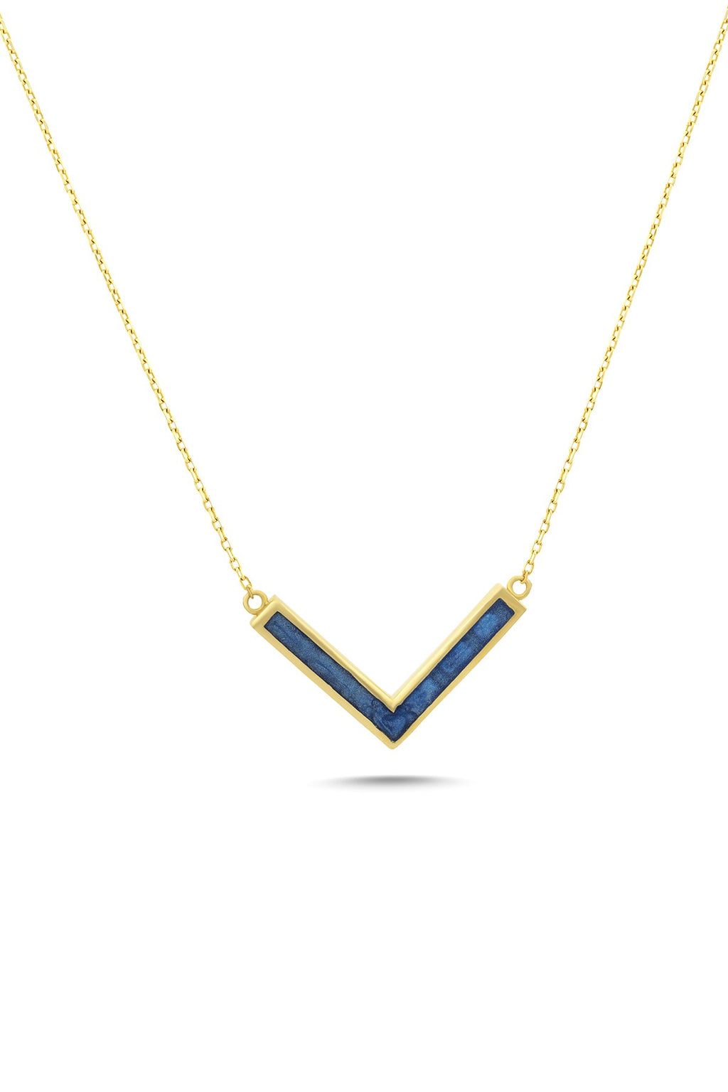 14K Blue Stone-Set Gold V Necklace