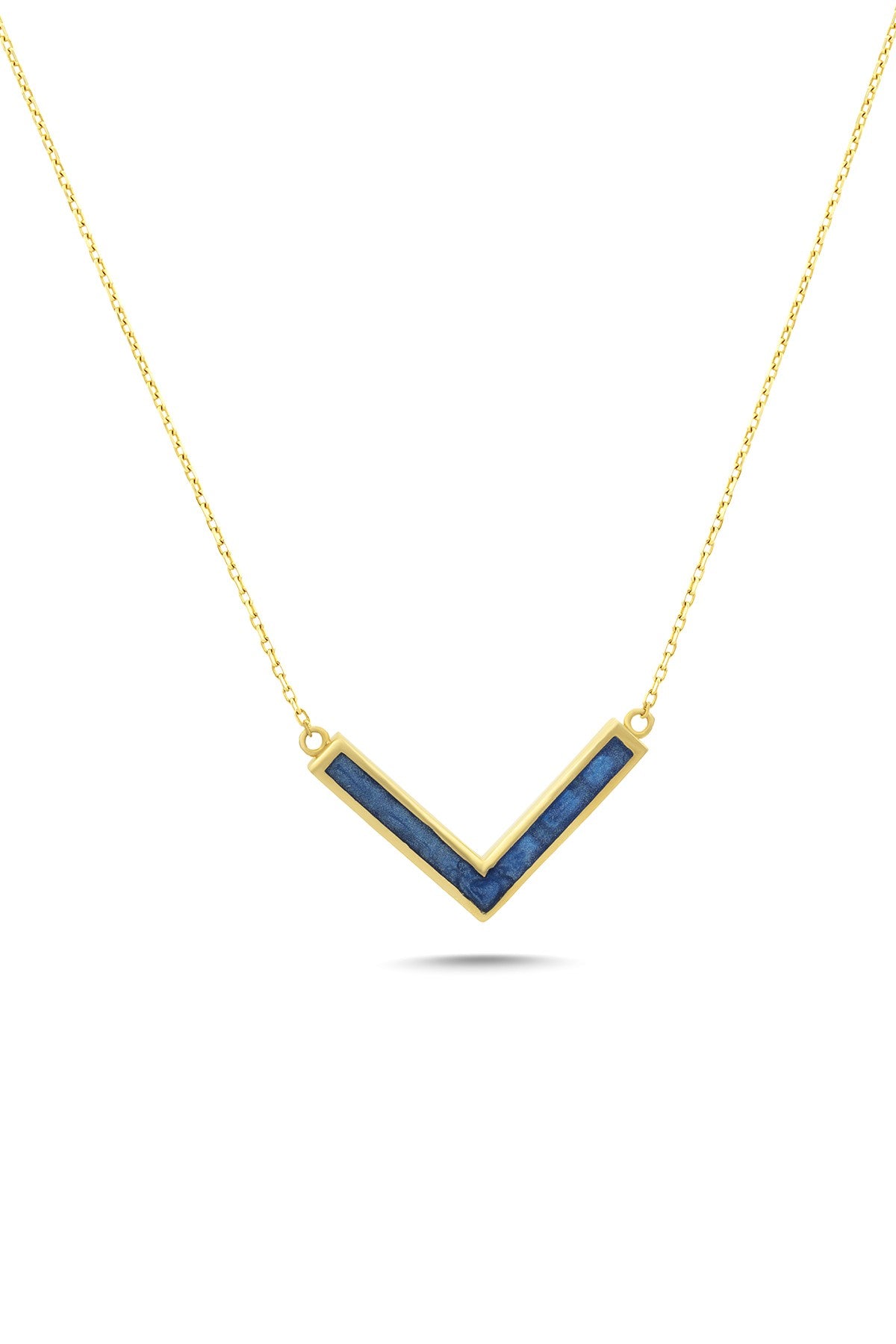 14K Blue Stone-Set Gold V Necklace