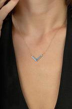 14K Blue Stone-Set Gold V Necklace