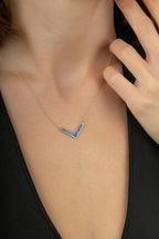 14K Blue Stone-Set Gold V Necklace