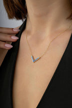 14K Blue Stone-Set Gold V Necklace