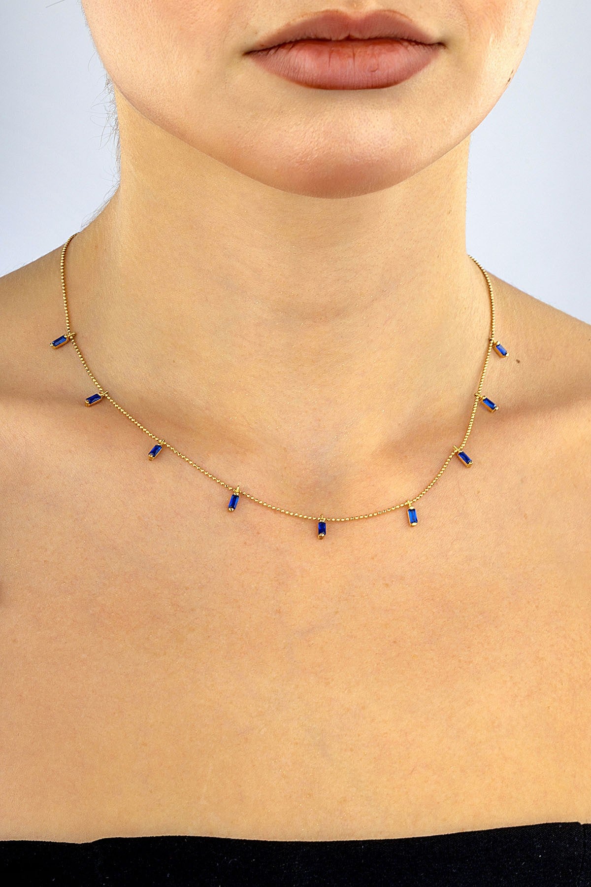 14K Blue Stone-Set Gold Necklace