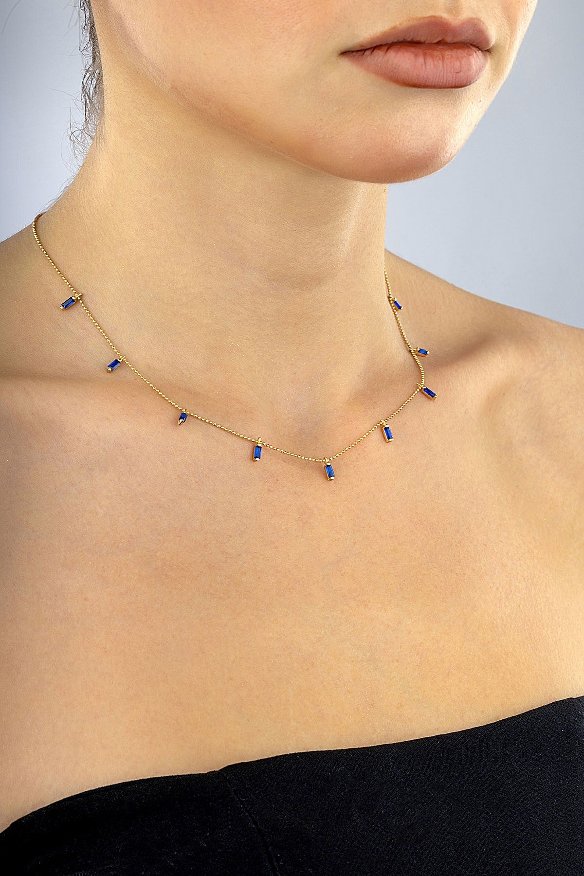 14K Blue Stone-Set Gold Necklace