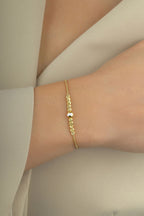 14K White Stripe Bead Gold Bracelet