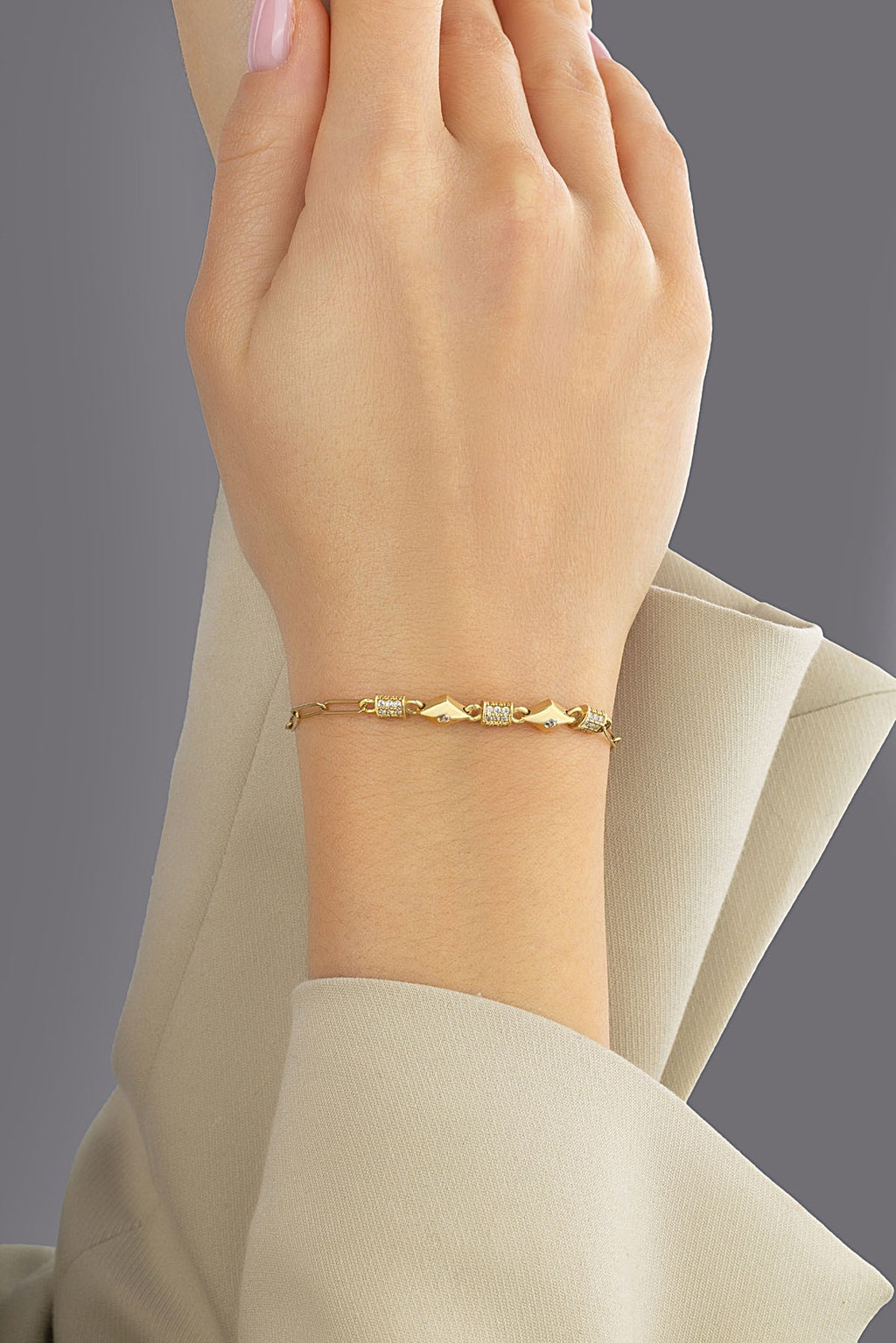 14K Gold Stone-Set Modern Rectangular Square Gold Bracelet