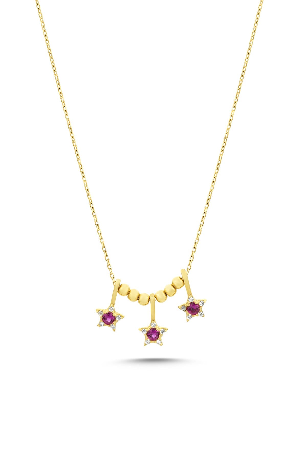 14K 3 Star Purple Stone-Set Gold Necklace Main image