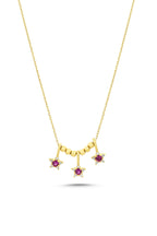 14K 3 Star Purple Stone-Set Gold Necklace