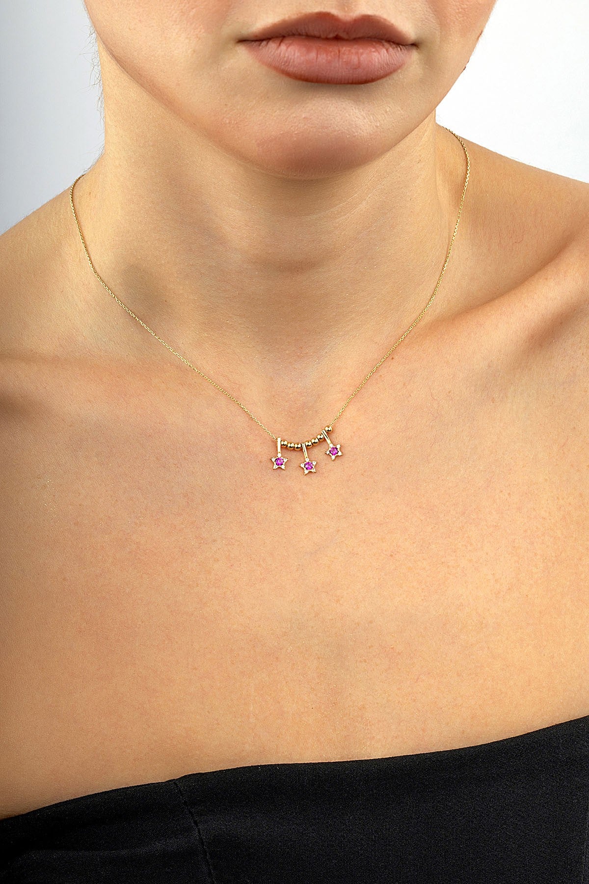 14K 3 Star Purple Stone-Set Gold Necklace Secondary image