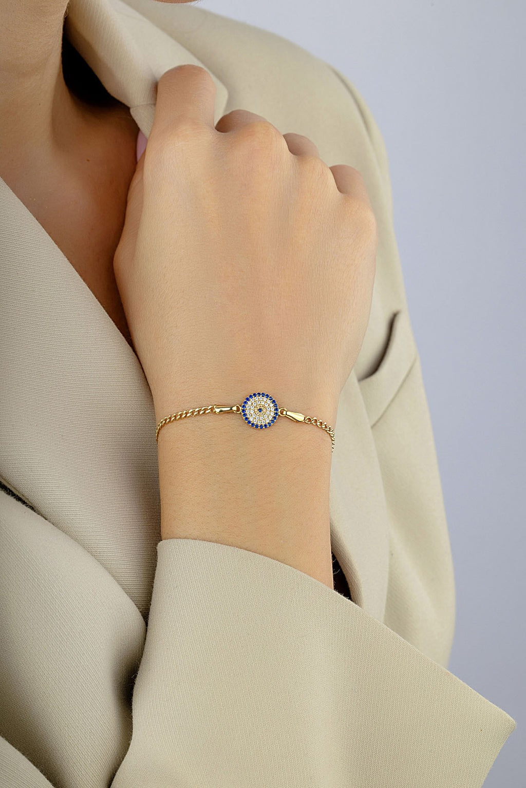 14K Stone-Set Evil Eye Gold Bracelet