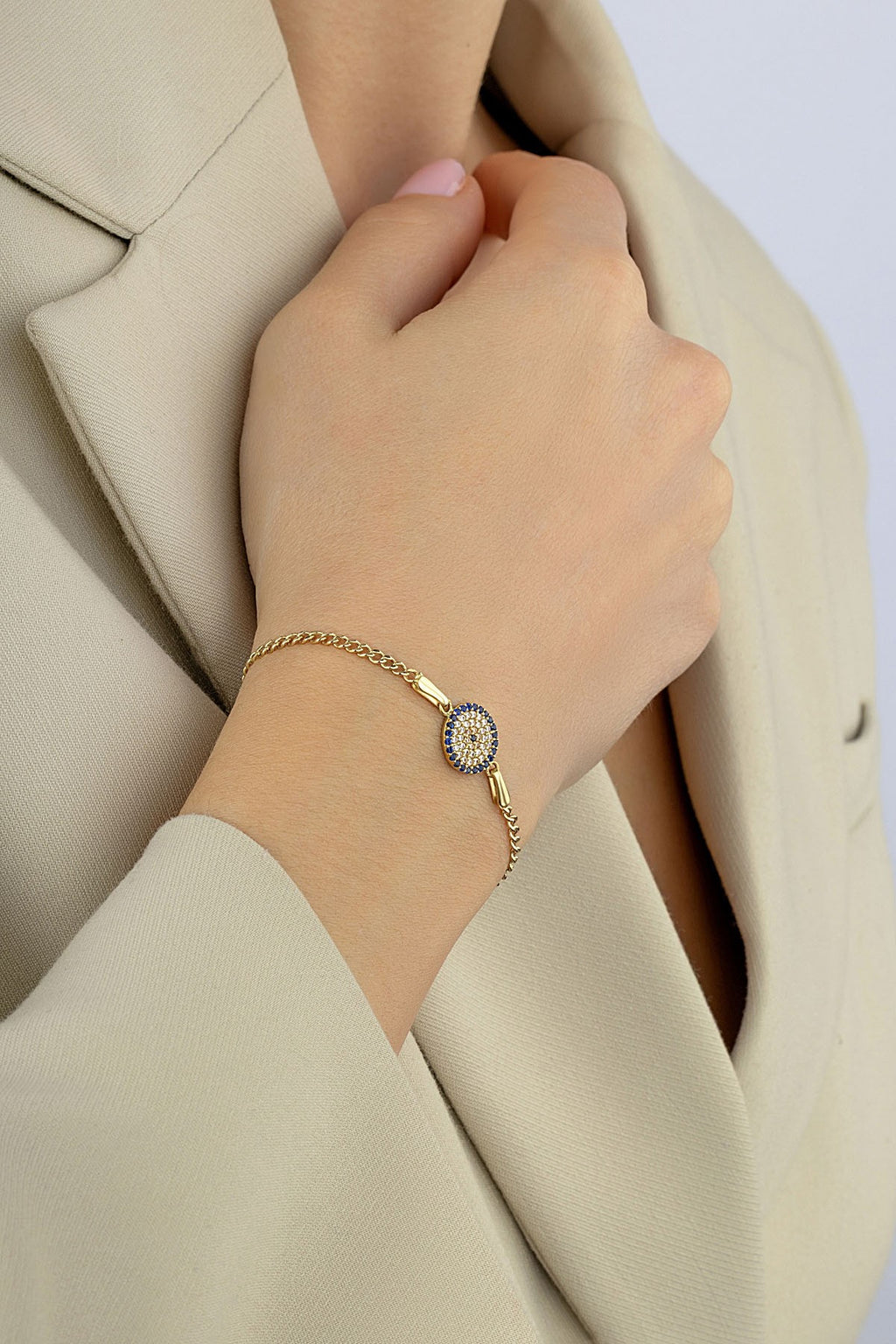 14K Stone-Set Evil Eye Gold Bracelet
