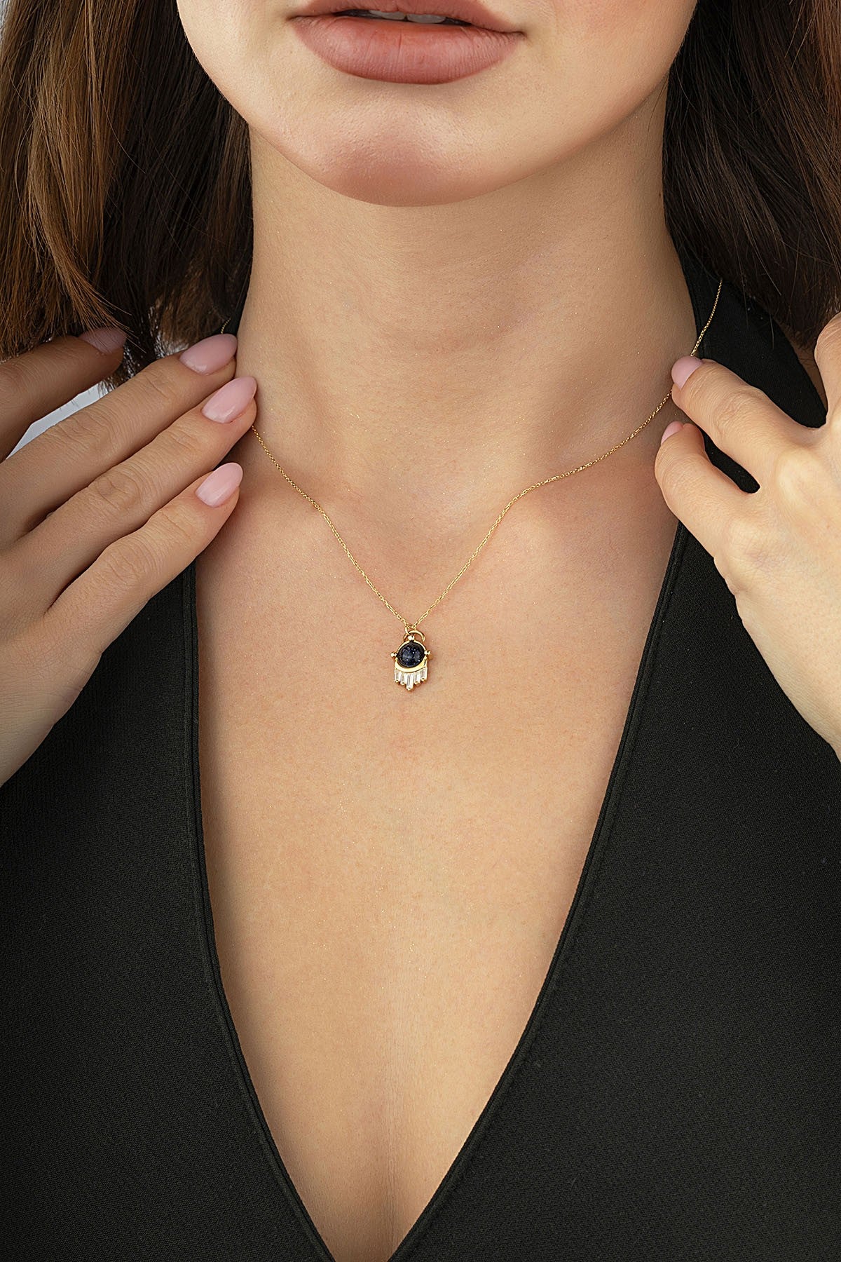 14K Black Stone-Set Gold Necklace