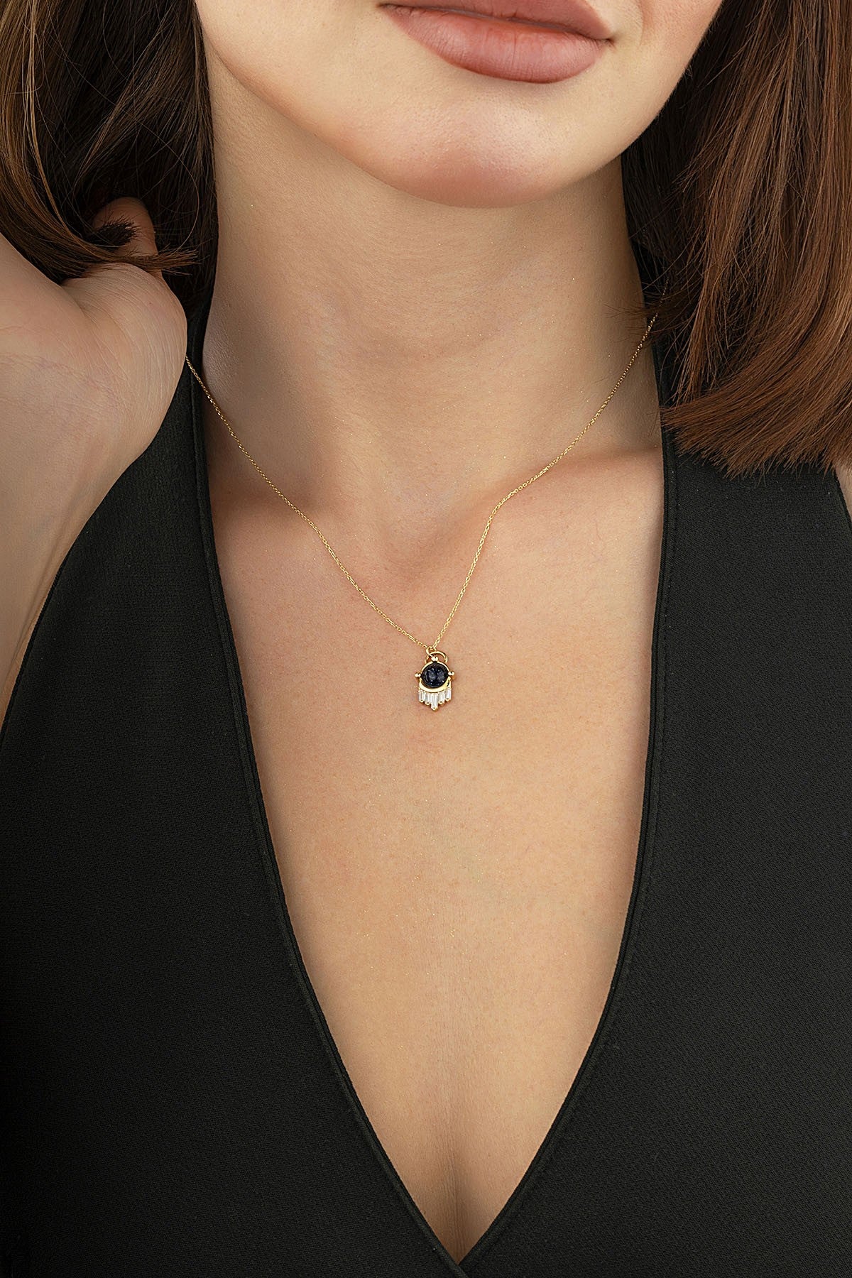 14K Black Stone-Set Gold Necklace