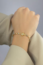 14K Blue Striped Modern Floral Gold Bracelet