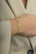 14K Blue Striped Modern Floral Gold Bracelet