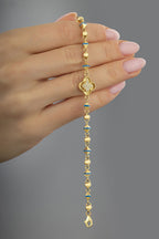 14K Blue Striped Modern Floral Gold Bracelet