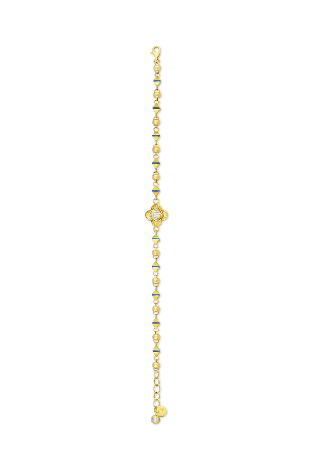 14K Blue Striped Modern Floral Gold Bracelet