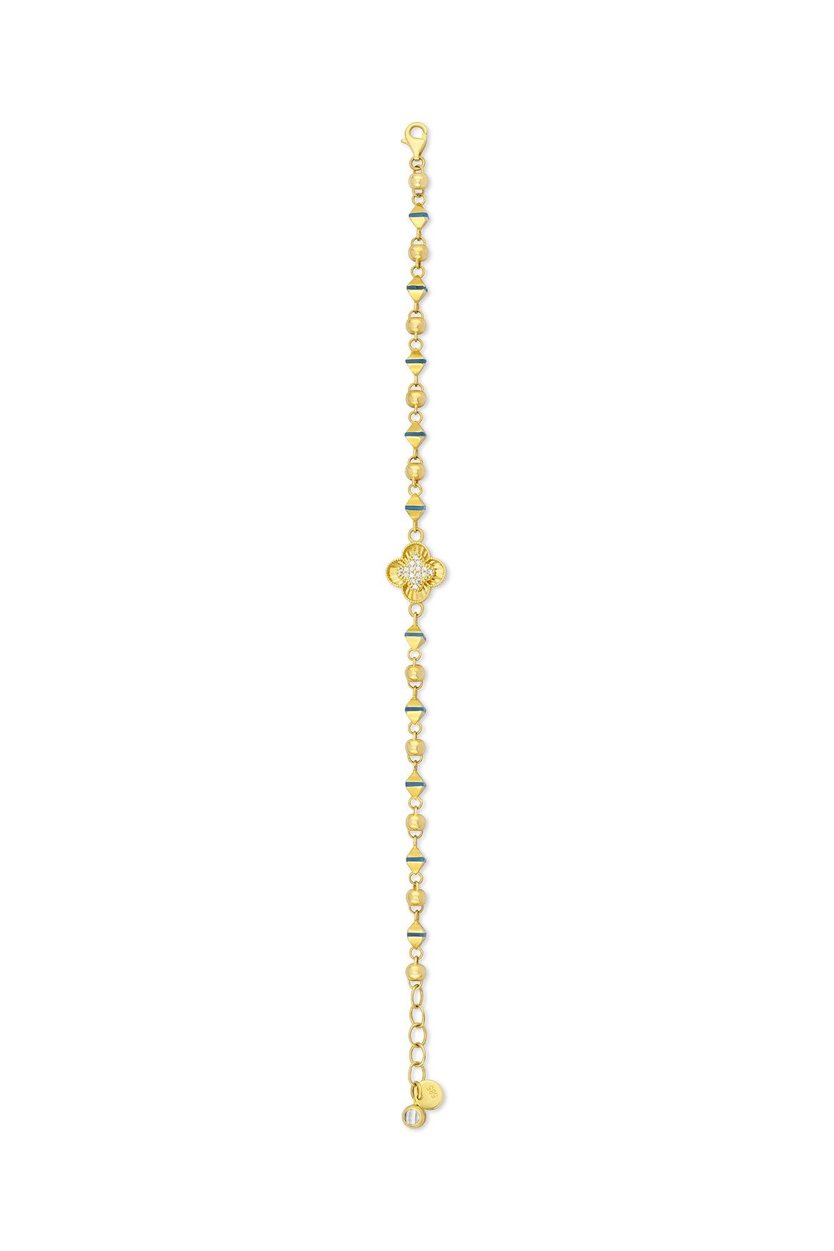 14K Blue Striped Modern Floral Gold Bracelet