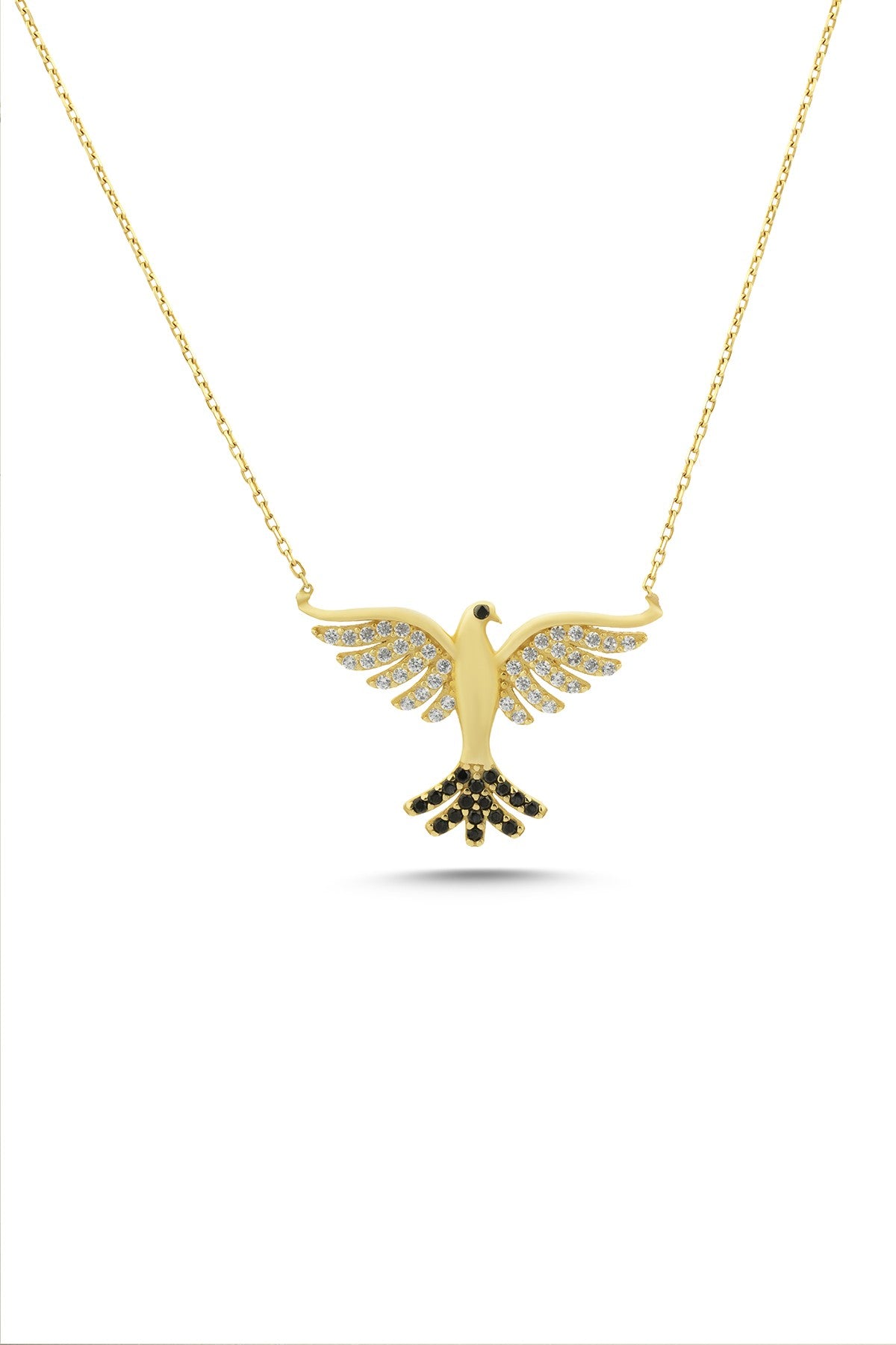 14K Stone-Set Phoenix Bird Necklace