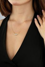 14K Stone-Set Gold Crescent Necklace