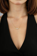 14K Stone-Set Gold Crescent Necklace