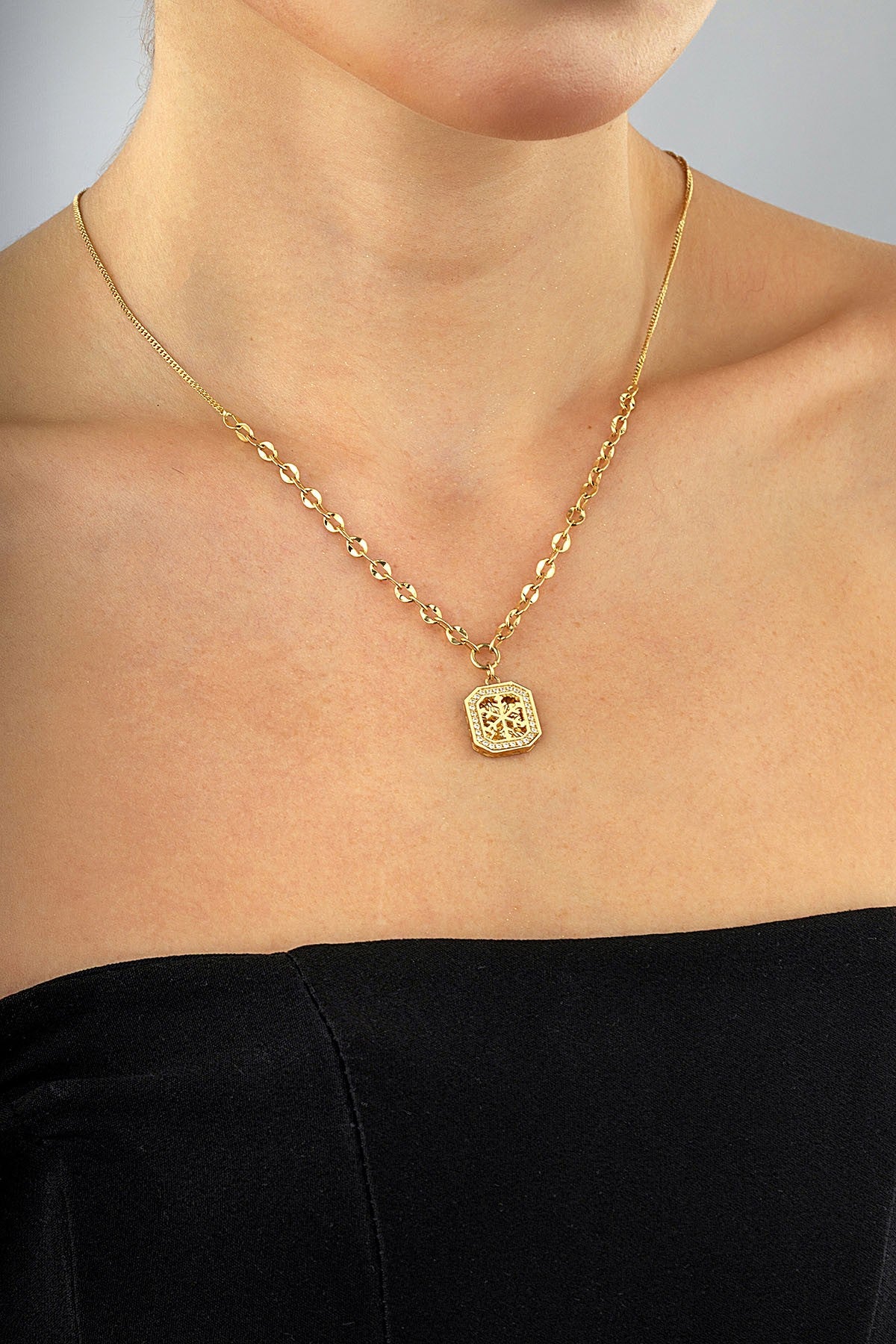 14K Snowflake Gold Necklace Secondary image