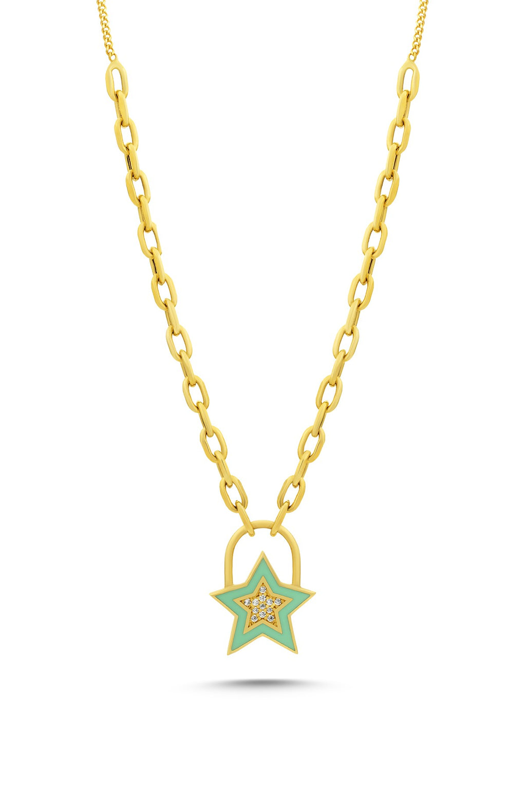 14K Stone-Set Enamel Star Gold Necklace