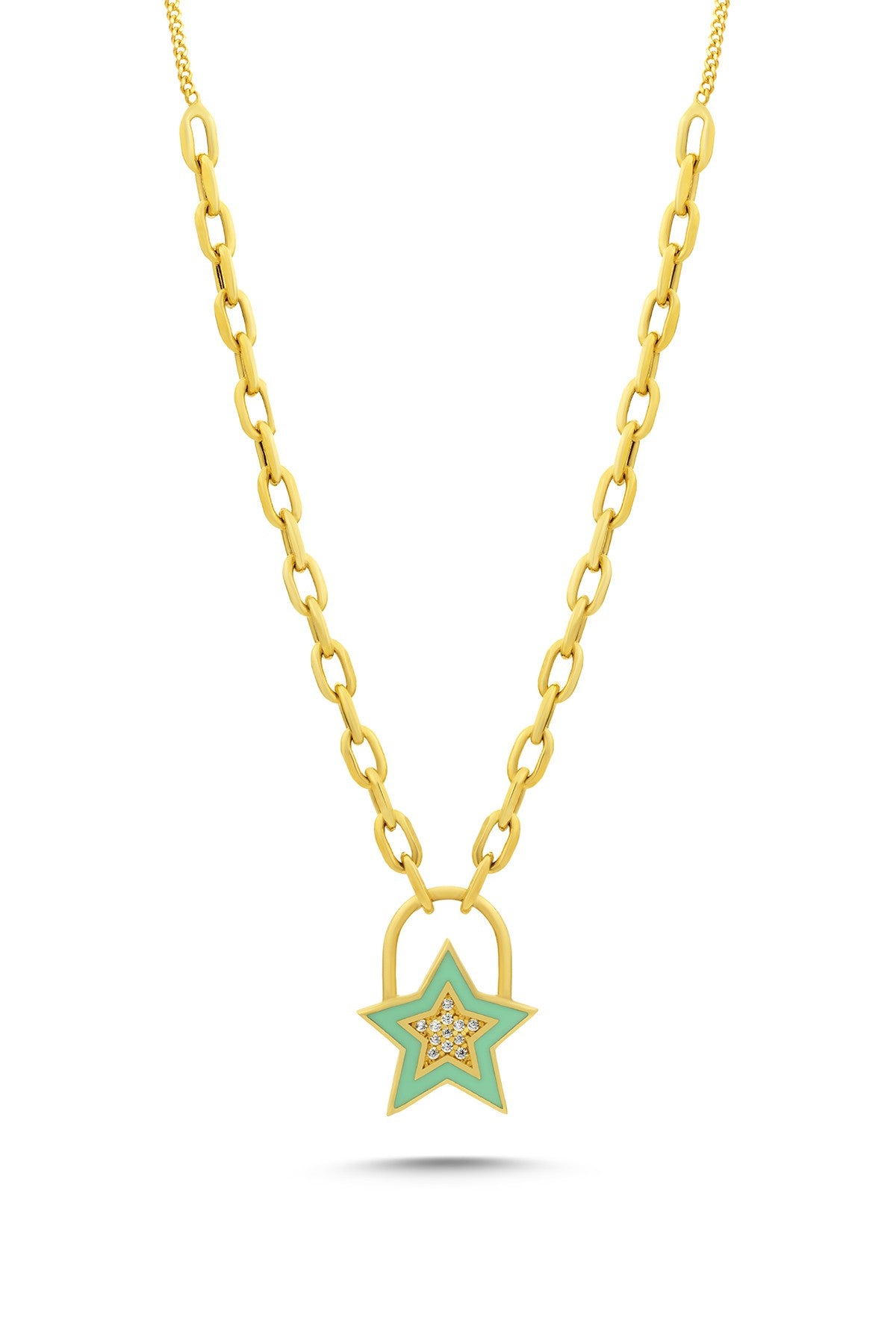 14K Stone-Set Enamel Star Gold Necklace