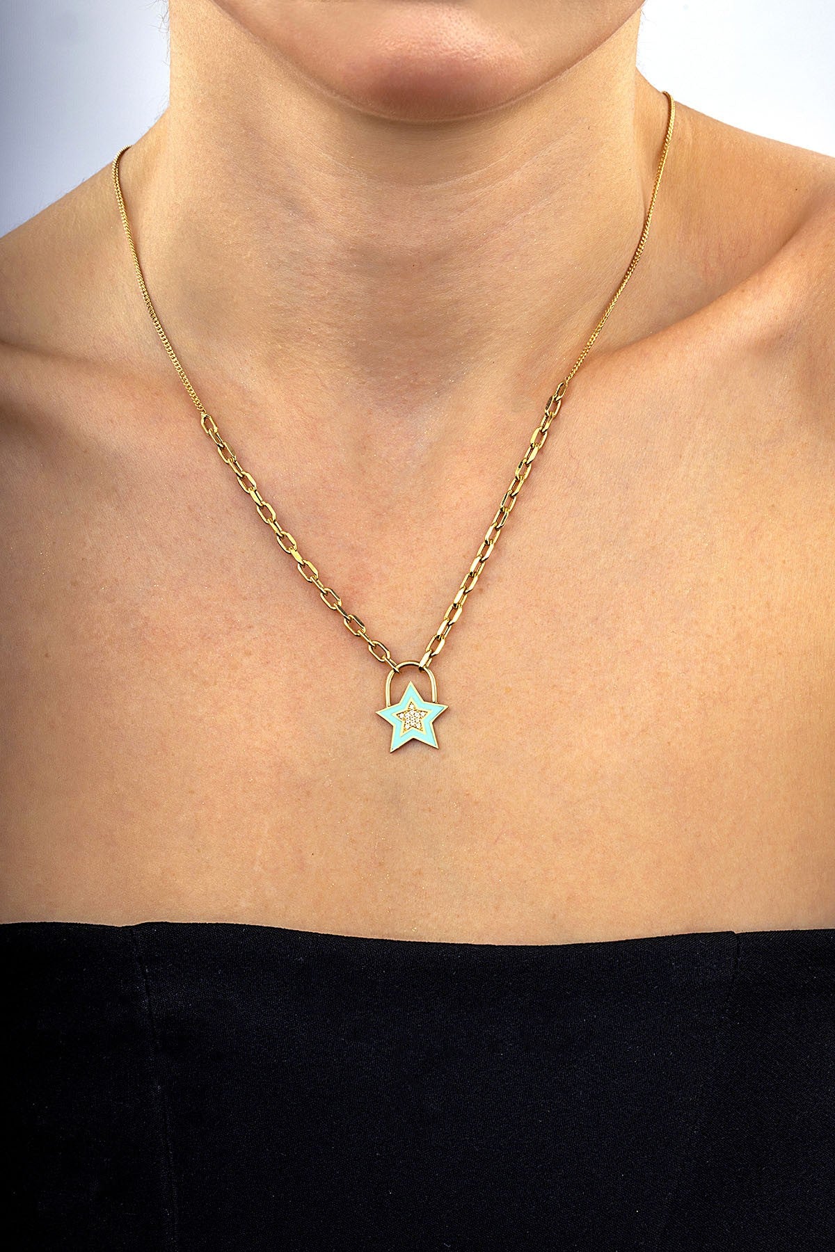 14K Stone-Set Enamel Star Gold Necklace Secondary image