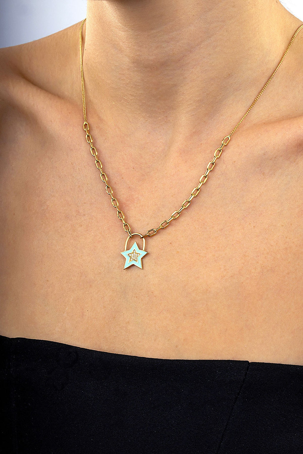 14K Stone-Set Enamel Star Gold Necklace
