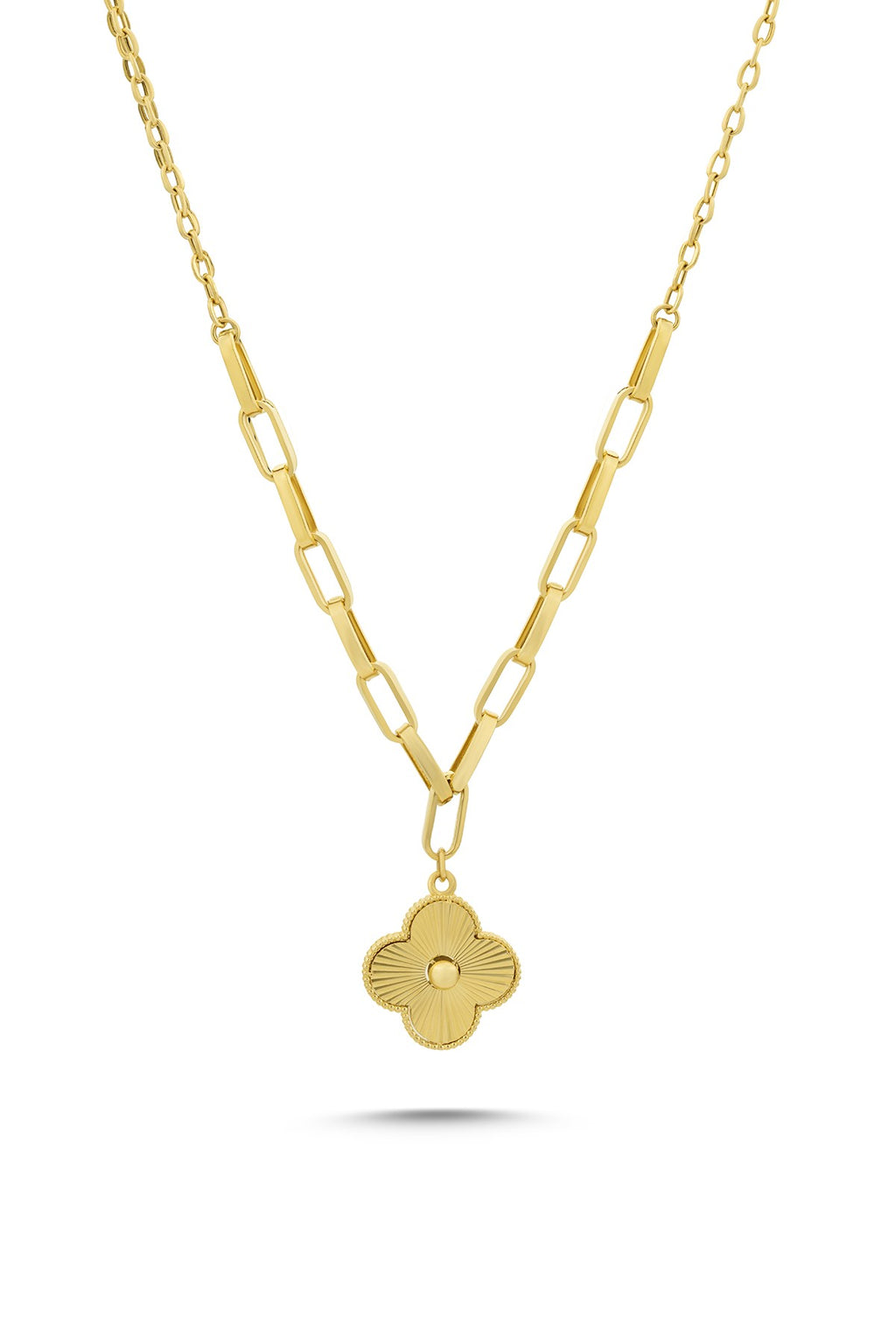 14K Floral Motif Paperclip Gold Necklace