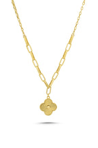 14K Floral Motif Paperclip Gold Necklace