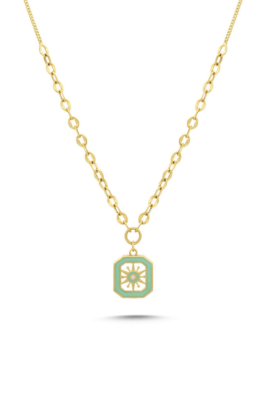 14K Green Enamel Gold Necklace