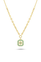 14K Green Enamel Gold Necklace