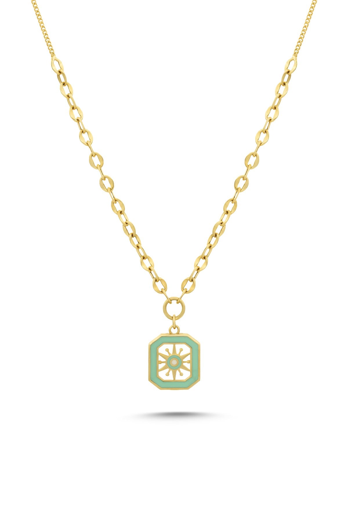 14K Green Enamel Gold Necklace