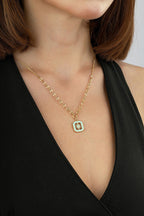 14K Green Enamel Gold Necklace