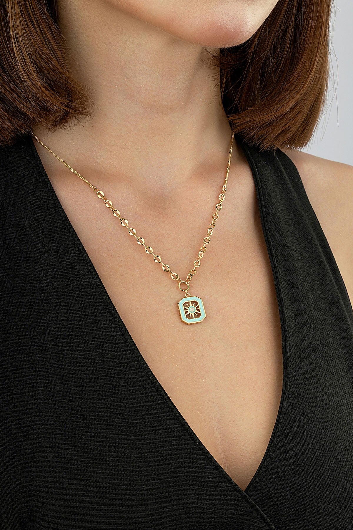 14K Green Enamel Gold Necklace