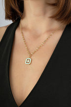 14K Green Enamel Gold Necklace