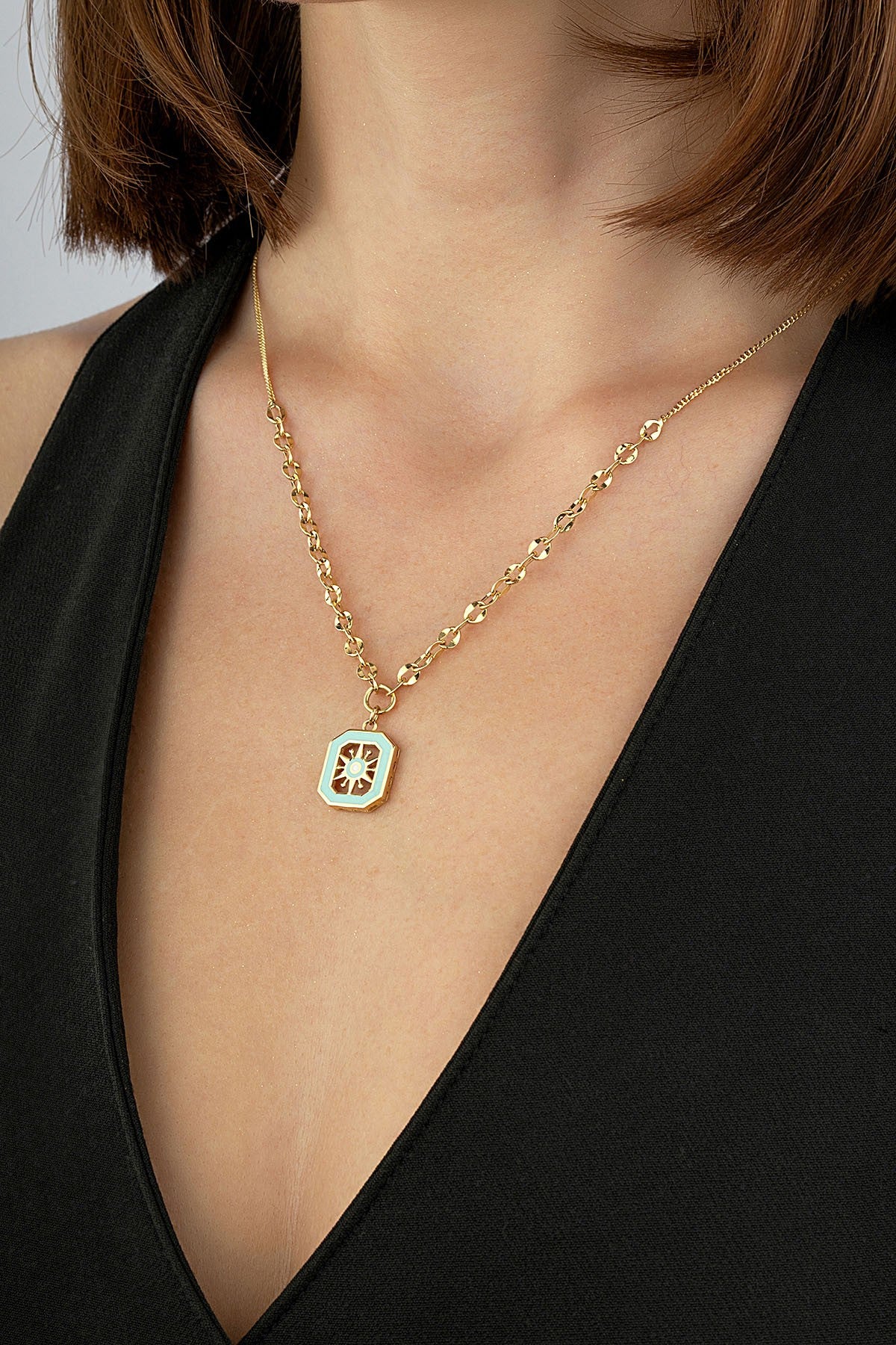 14K Green Enamel Gold Necklace
