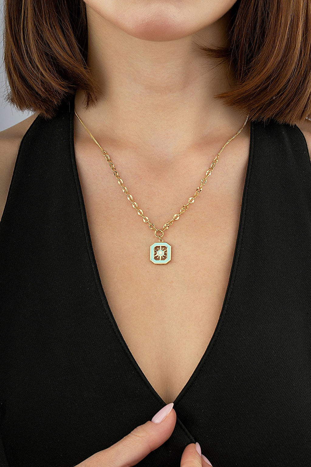 14K Green Enamel Gold Necklace