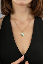 14K Green Enamel Gold Necklace