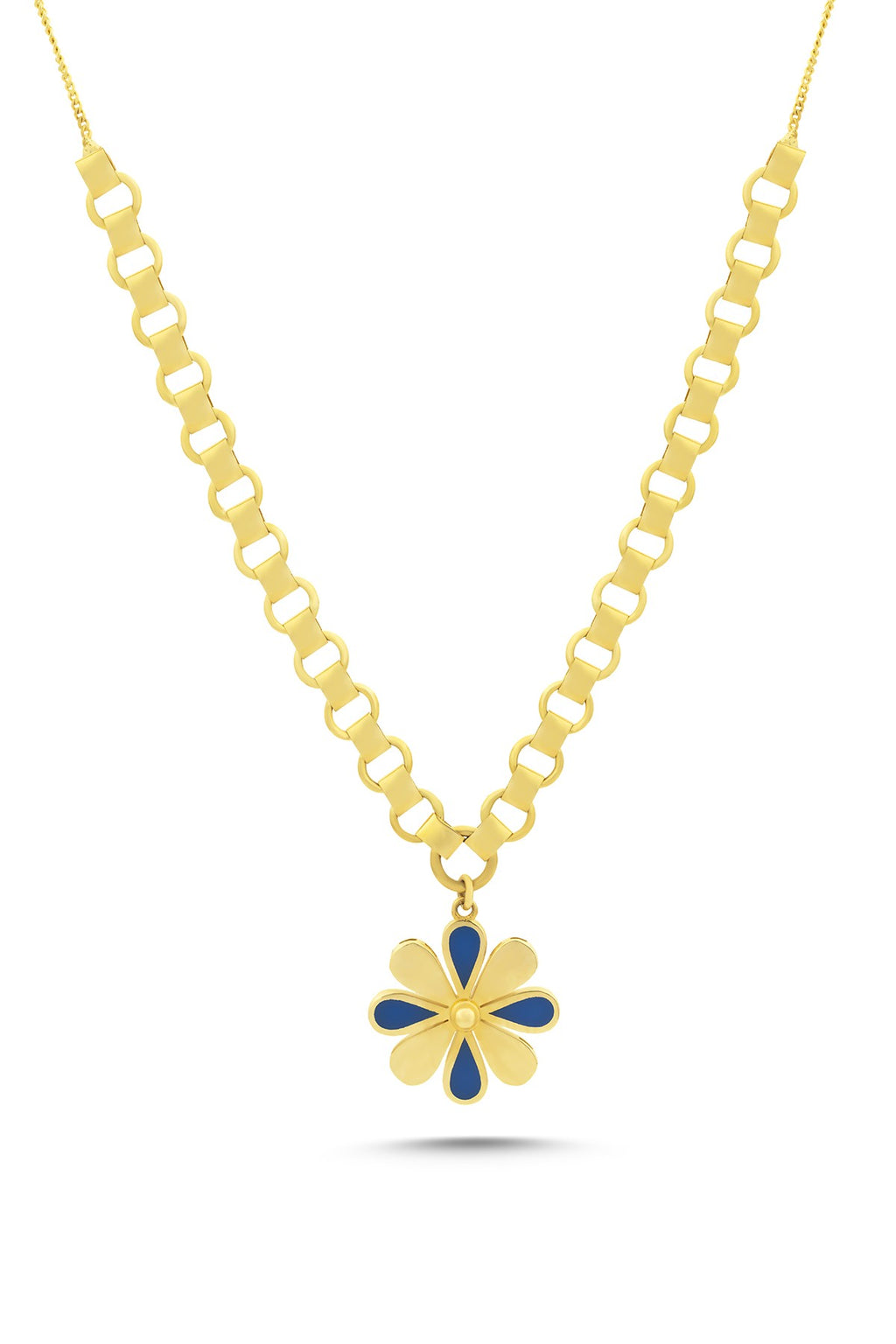 14K Floral Motif Enamel Gold Necklace