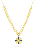 14K Floral Motif Enamel Gold Necklace