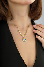 14K Floral Motif Enamel Gold Necklace