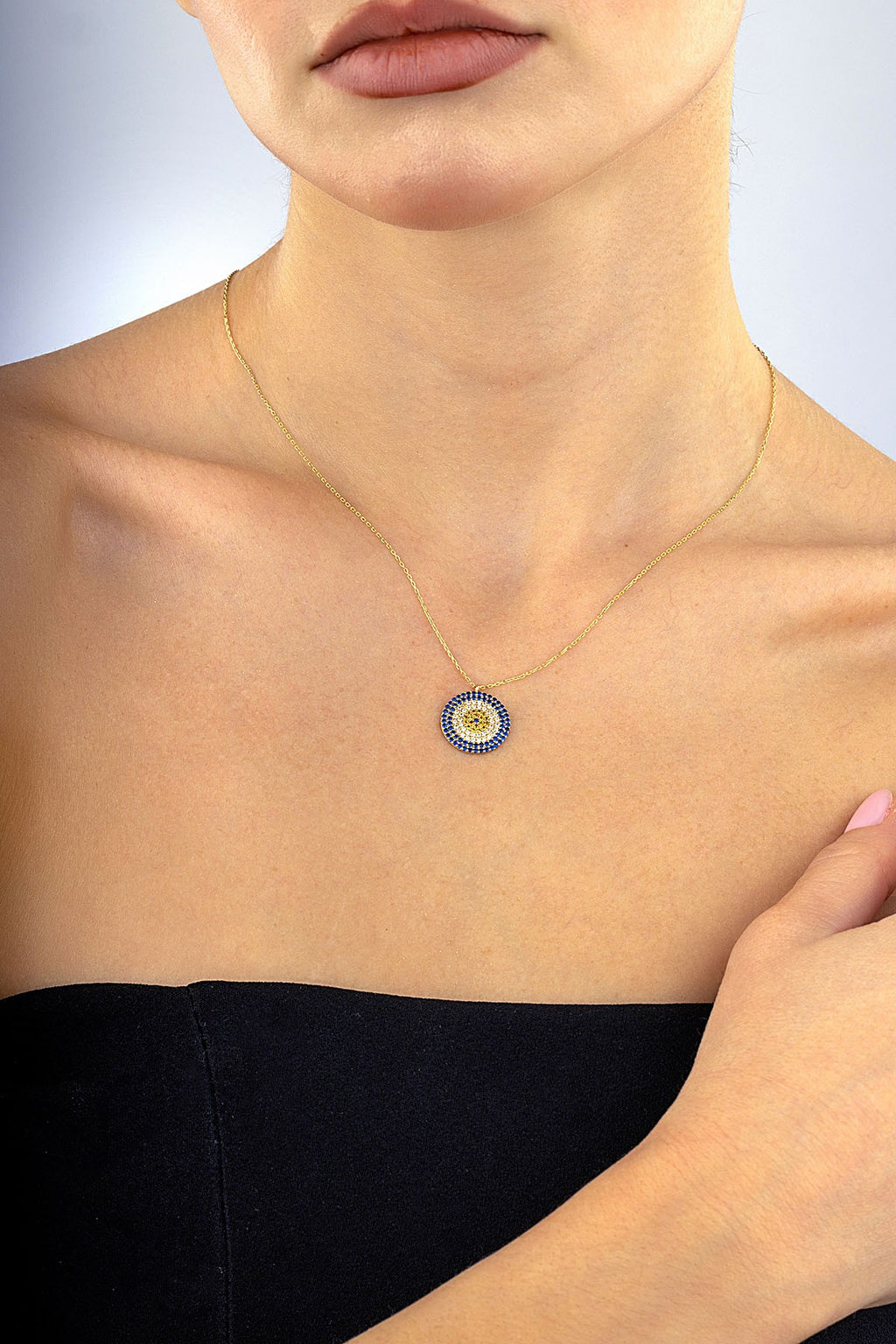 14K Stone-Set Round Gold Necklace