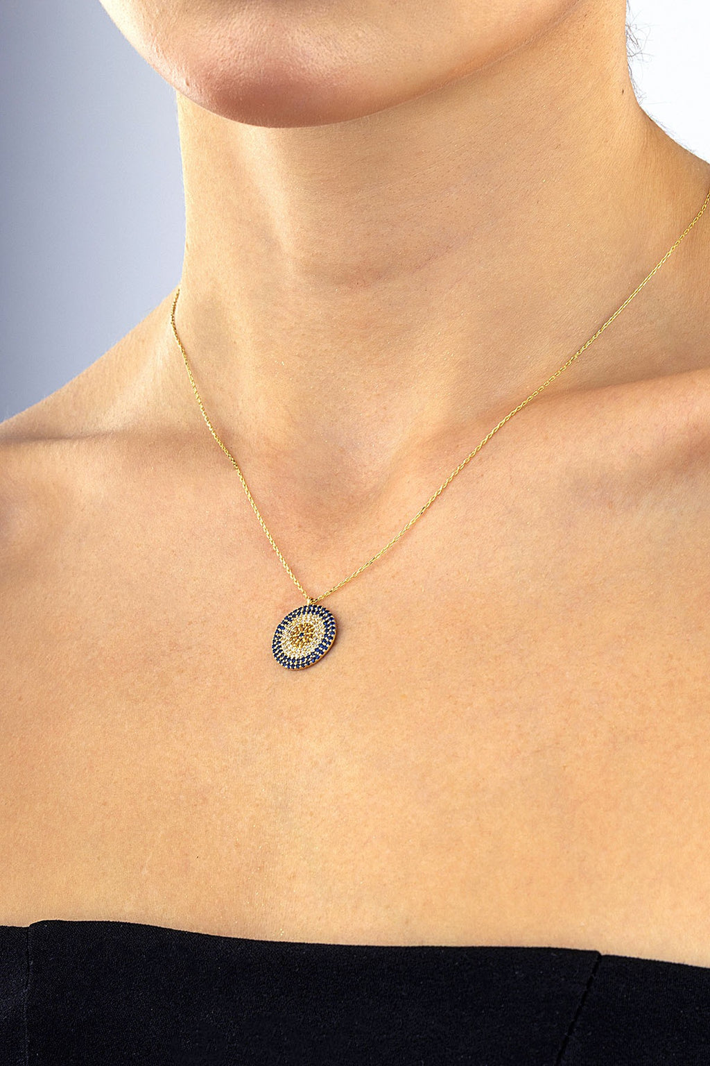 14K Stone-Set Round Gold Necklace