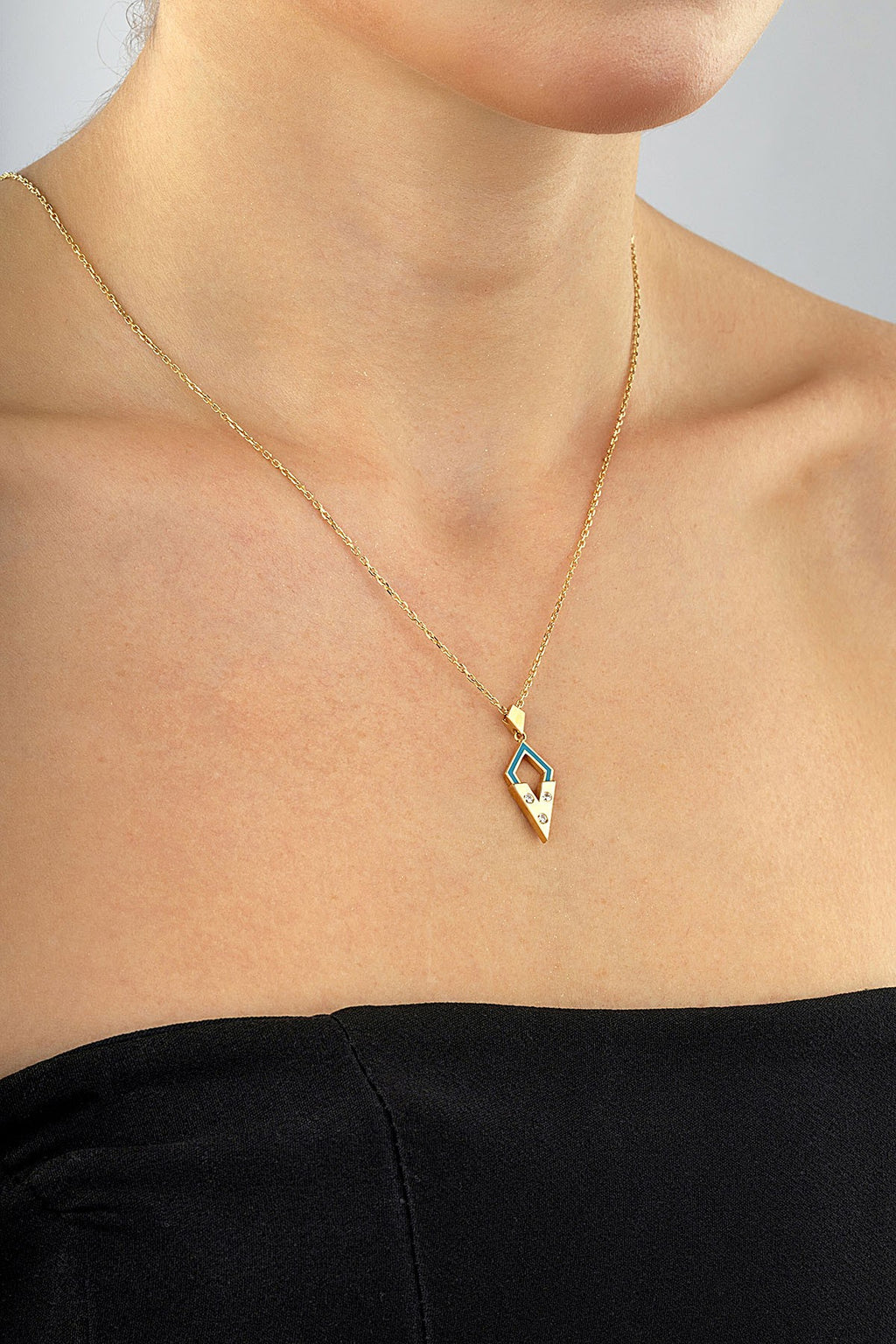 14K Stone-Set Enamel Gold Necklace