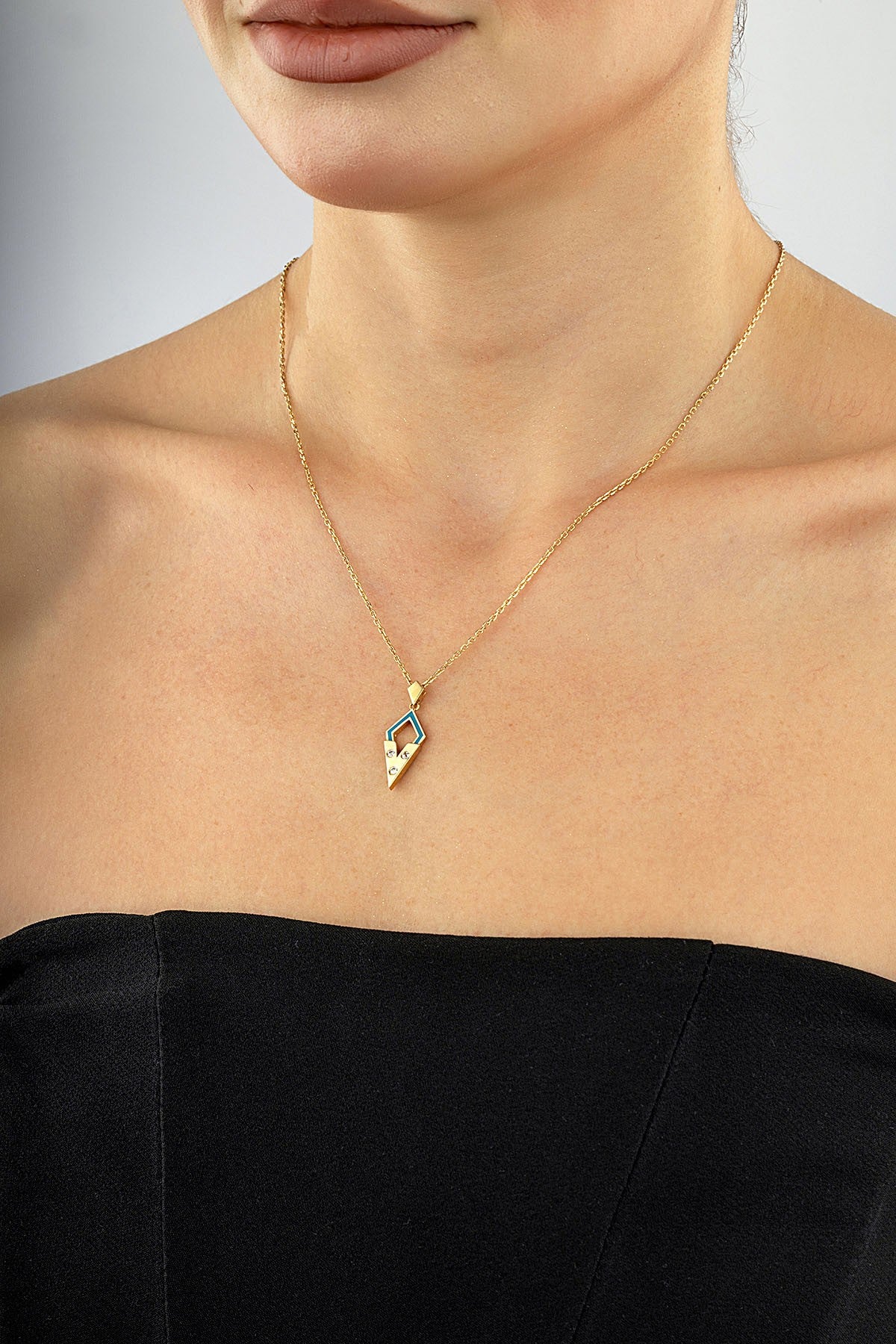 14K Stone-Set Enamel Gold Necklace